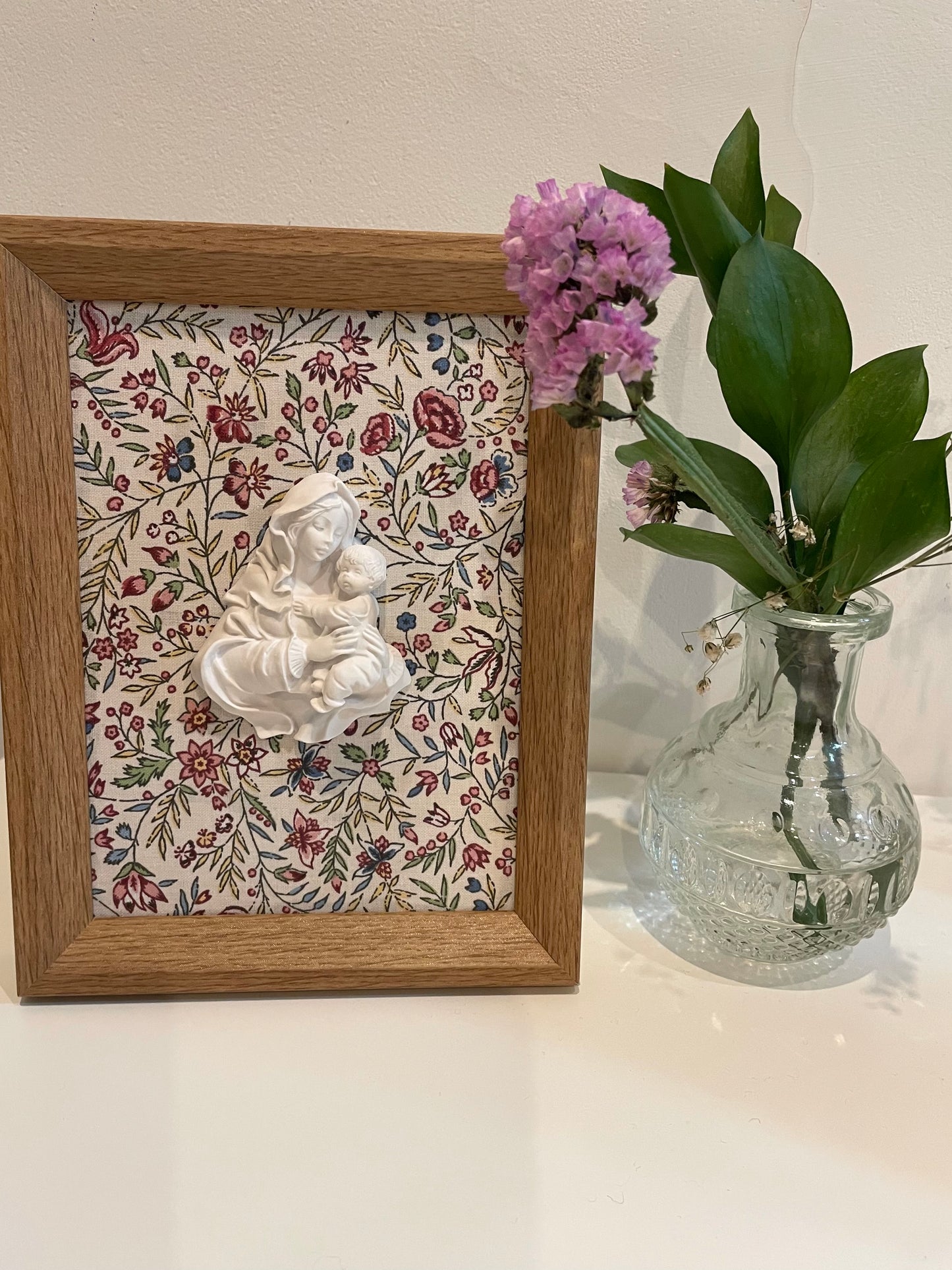 Cuadro Virgen de la Familia Flores azules