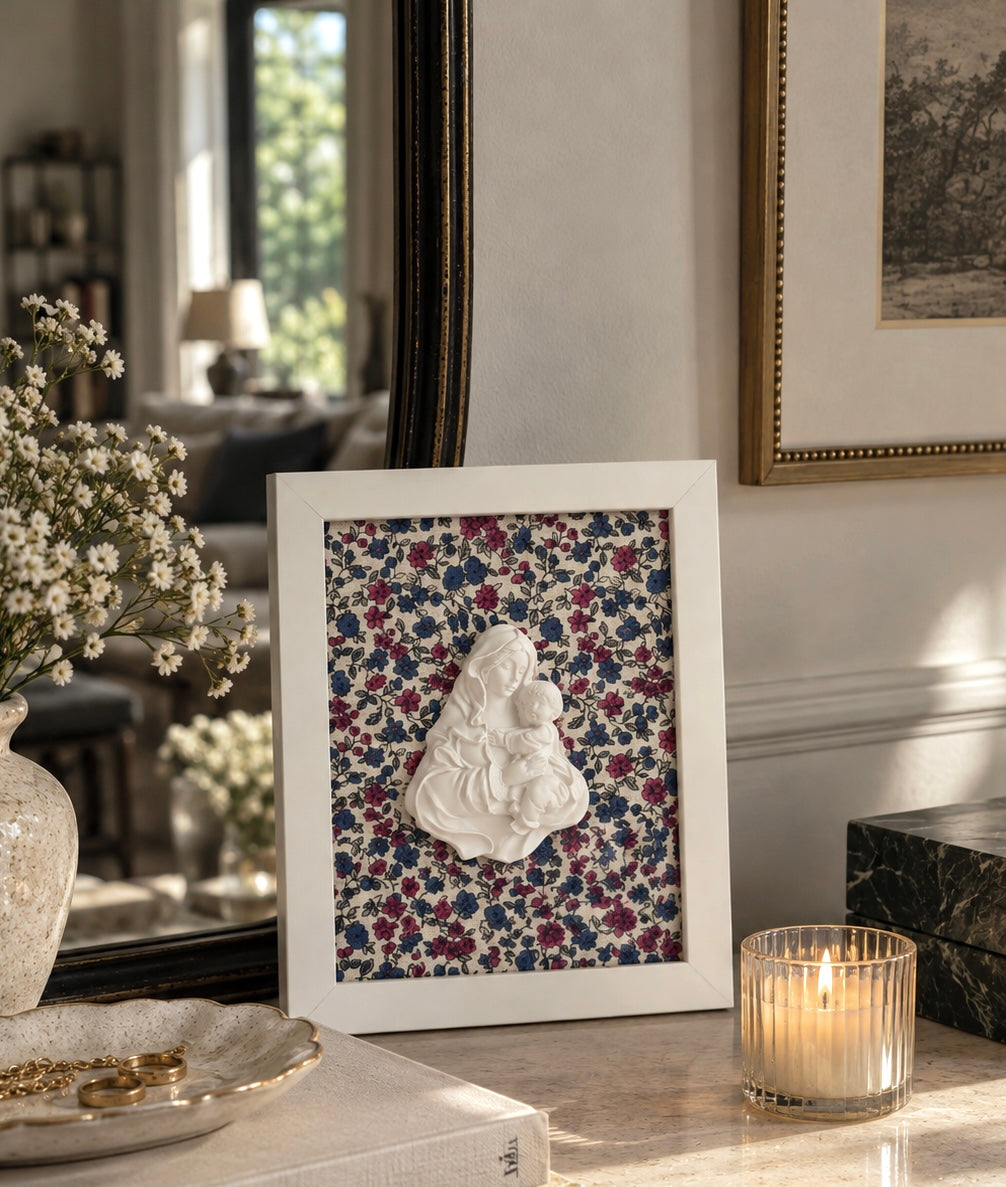 Cuadro Virgen de la Familia Flores Azules