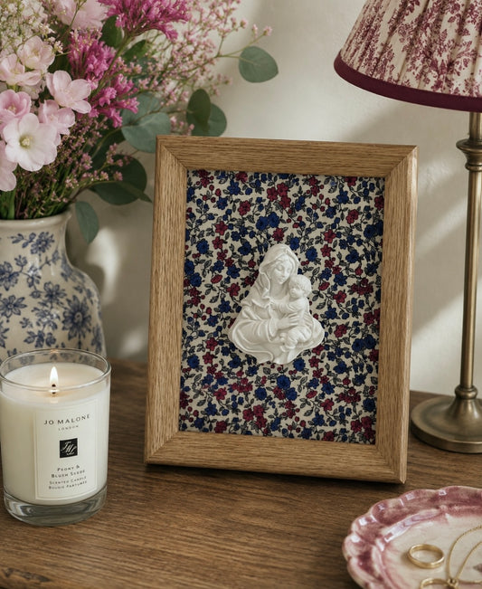 Cuadro Virgen de la Familia Flores Azules